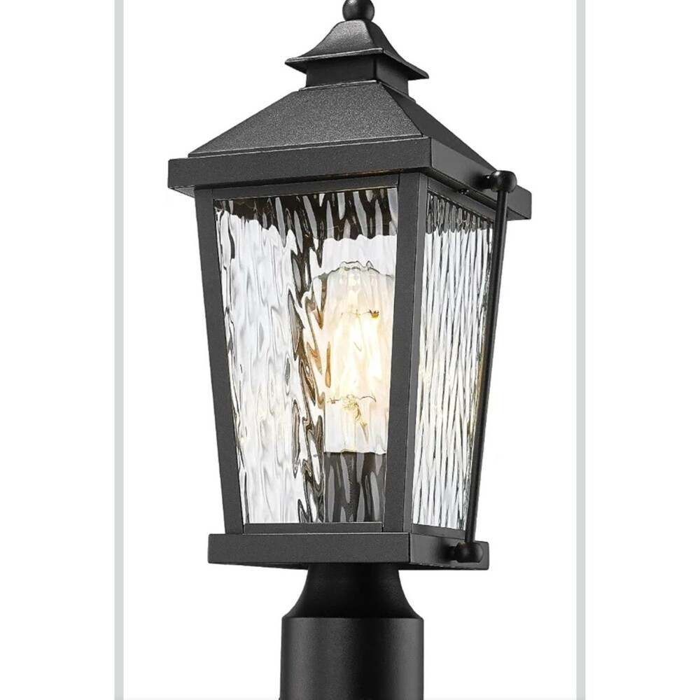 Zeyu 17" Outdoor Post Light Black Water Ripple Glass E26 ZW105P BK-SW